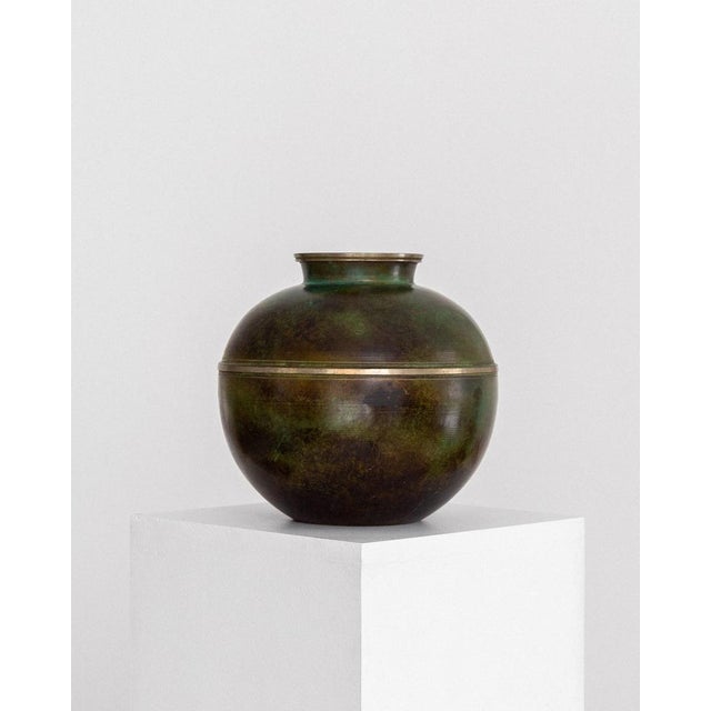 Scandinavian Modern Spherical Bronze and Brass Vase from GAB, Sweden, 1940s, in Good conditions. Designed 1920 to 1949 I...