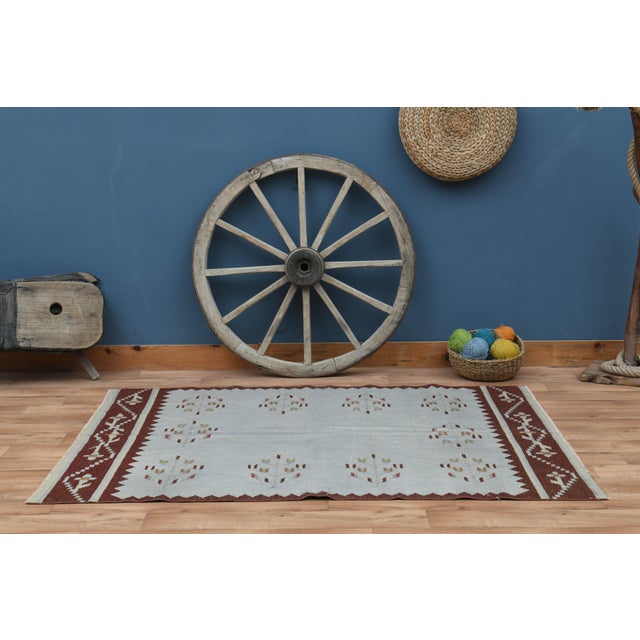 Traditional 1970s Vintage Turkish Handmade Wool & Cotton Beige Area Rug For Sale - Image 3 of 11