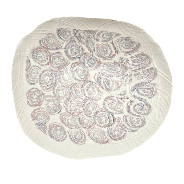 Organic Porcelain Art Centerpiece Bowl, Hand-Impressed Abstract Surface, 16.75" For Sale - Image 12 of 13