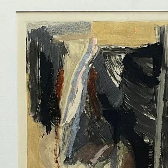 Ivory Vintage Signed Abstract Expressionist Oil Painting on Paper For Sale - Image 8 of 12