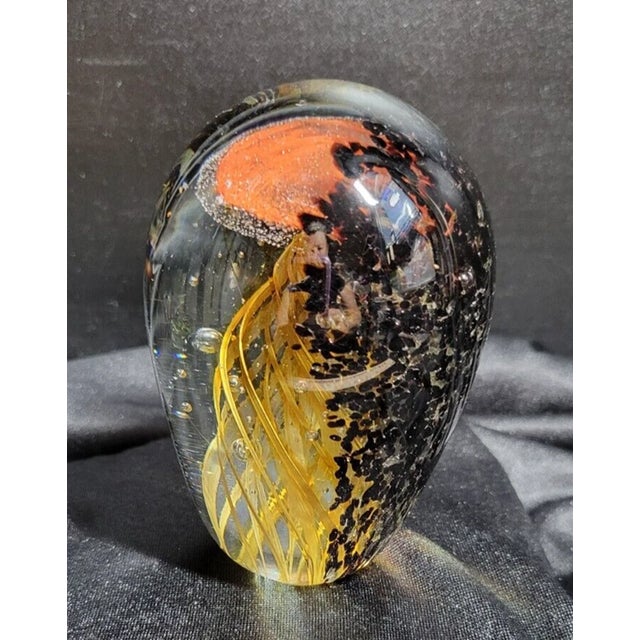 Mid-Century Modern Vintage Murano Style Blown Art Glass Orange, Yellow & Black Jellyfish Paperweight For Sale - Image 3 of 7