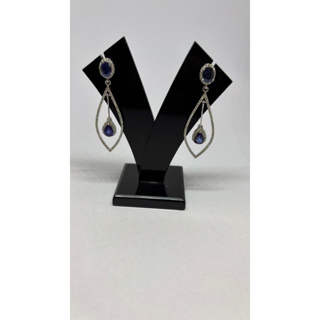 Natural Sapphire 4.11cts & Diamond 1cts Earring in 14k Gold For Sale In New York - Image 6 of 8