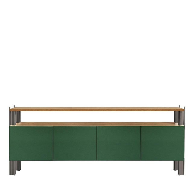 Contemporary Flexor Green Polished-Lacquered Wood and Aluminum Dining Sideboard by Robert Stadler For Sale - Image 3 of 3