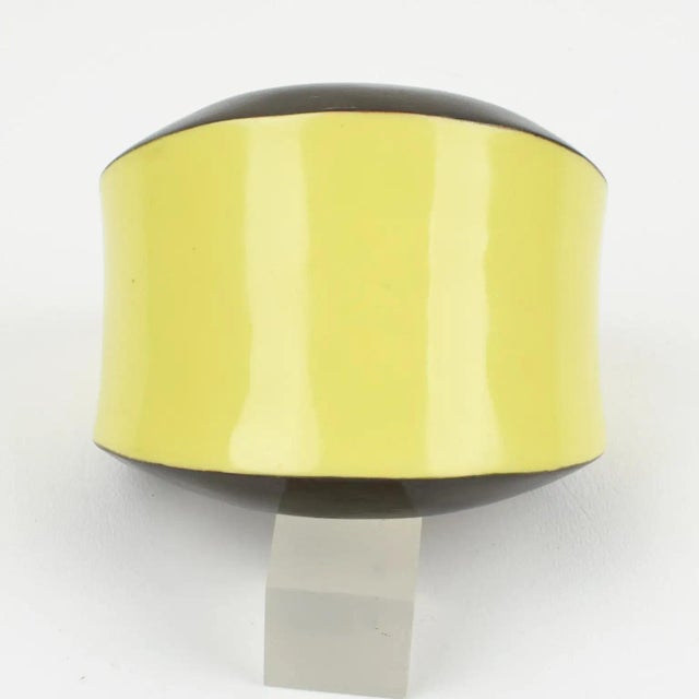 Salvatore Ferragamo Yellow and Brown Wood Enameled Cuff Bracelet Bangle For Sale - Image 9 of 12