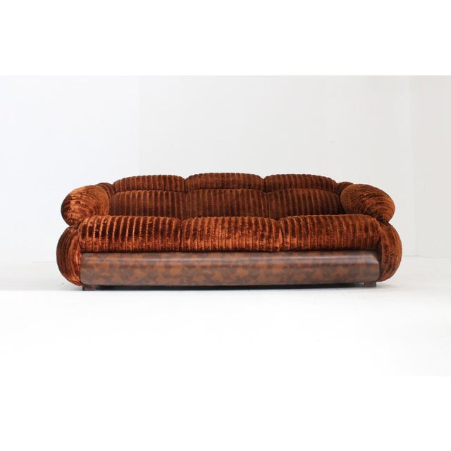 1970s Vintage Italian Three-Seater Sofa in Velvet, 1970s For Sale - Image 5 of 9
