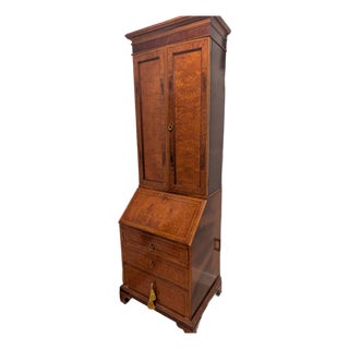 1980s George III-Style Burr Wood Secretry With Mirrored Doors and Fitted Interior For Sale