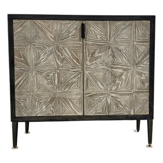 Modern Farmhouse Taupe Wood Two Door Cabinet For Sale