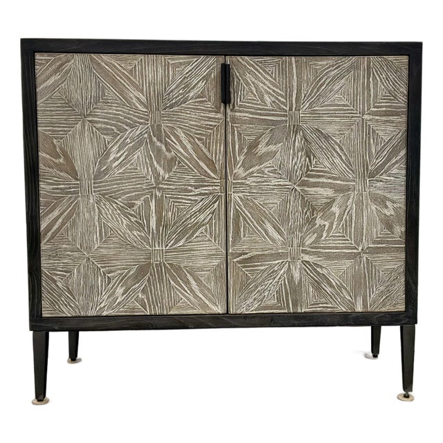 Modern Farmhouse Taupe Wood Two Door Cabinet For Sale