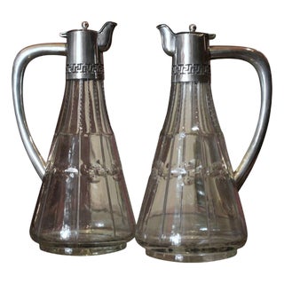 19th Century English Cut Glass and Sterling Silver Oil and Vinegar Cruet Set, Set of 2 For Sale