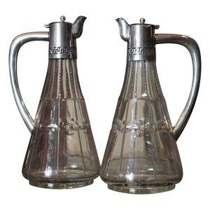 19th Century English Cut Glass and Sterling Silver Oil and Vinegar Cruet Set, Set of 2
