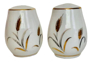 Midcentury Eternal Harvest Wheat Design Fine China Salt & Pepper Shakers - a Pair
