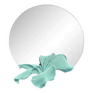 1980s Large Signed Deco Round Mirror with Sculptural Flower