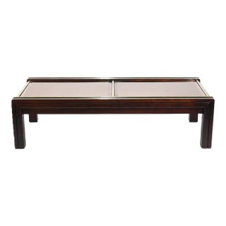 1980s Contemporary Mirrored Coffee Table With Metallic Trim, 58"w For Sale