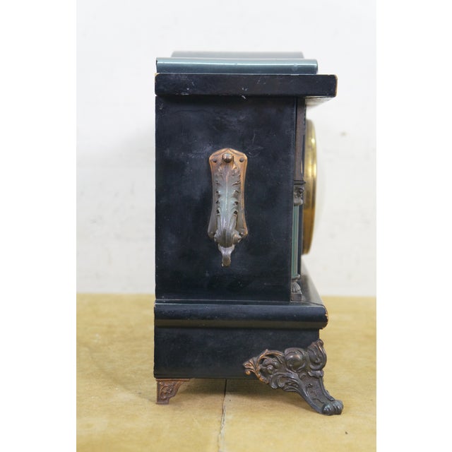 Wood Antique Sessions Neoclassical Figure With Lyre Key Wound Mantel Clock 17" For Sale - Image 7 of 17