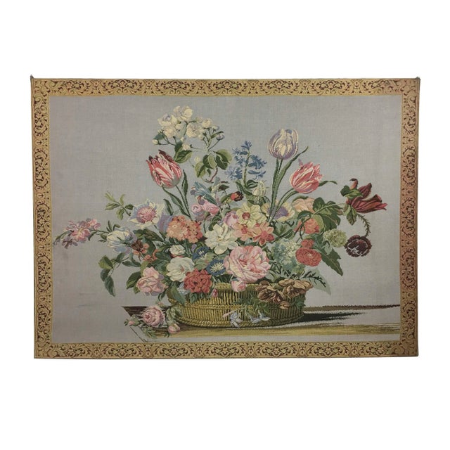 Textile Vintage English Handmade Floral Still Life Tapestry For Sale - Image 7 of 7