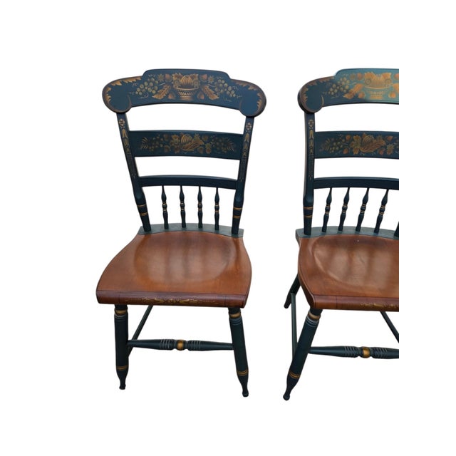 Green Pair of Vintage L Hitchcock Plank Bottom Dining Side Chairs Paint Decorated For Sale - Image 8 of 16