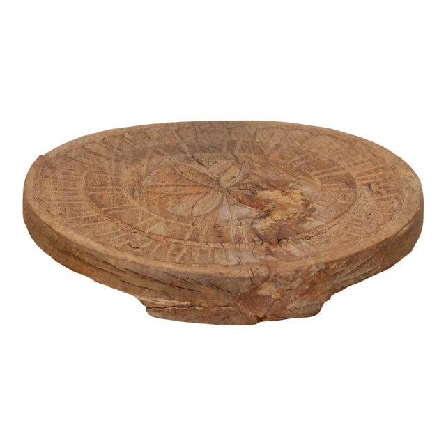 Aged Brown Round Wooden Plate For Sale