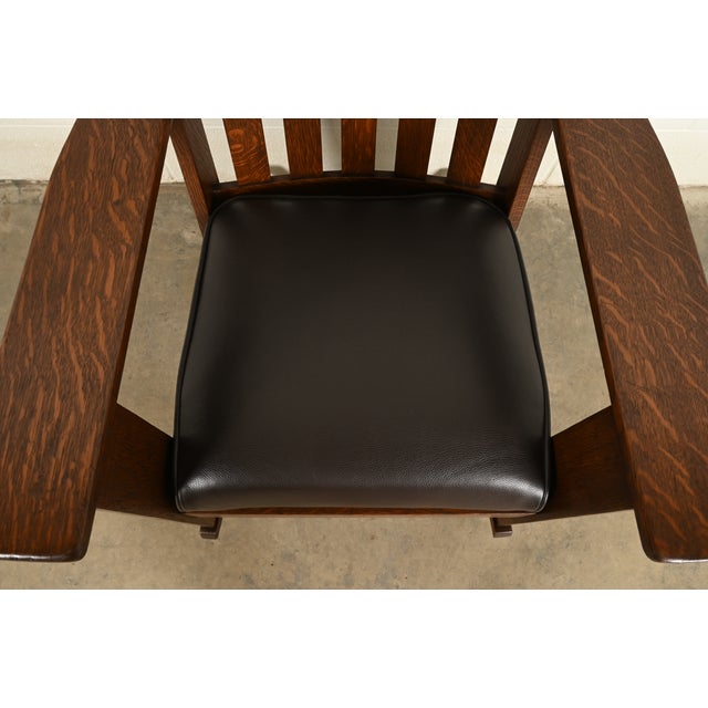 Wood Charles Stickley Antique Mission Oak Arts & Crafts Cutout Rocking Chair, Newly Restored For Sale - Image 7 of 13
