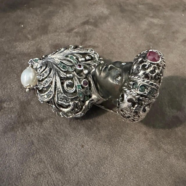 Amazing 1990s Sterling Silver and Precious Stones Italian Brooch For Sale - Image 10 of 12