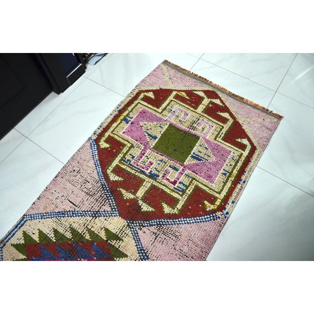 1960s Anatolia Turkish Colorful Distressed Handmade Runner For Sale - Image 5 of 10