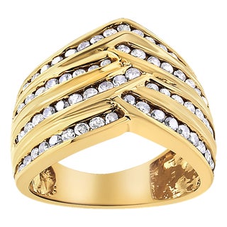 10K Yellow Gold Plated .925 Sterling Silver 1 1/2 Cttw Diamond Channel Band (Champagne Color, I2-I3 Clarity) Ring Size 6 For Sale