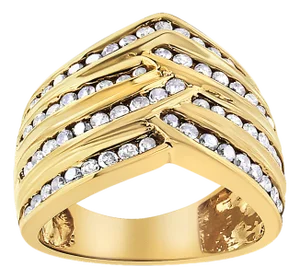 10K Yellow Gold Plated .925 Sterling Silver 1 1/2 Cttw Diamond Channel Band (Champagne Color, I2-I3 Clarity) Ring Size 6