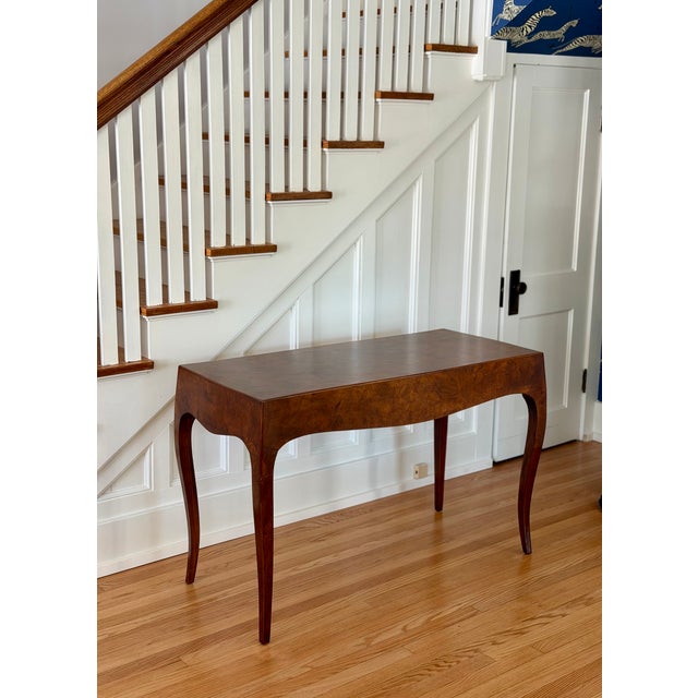 Mid-Century Italian Walnut Oyster Burl With Cabriole Legs Rectangular Writing Desk For Sale - Image 12 of 14