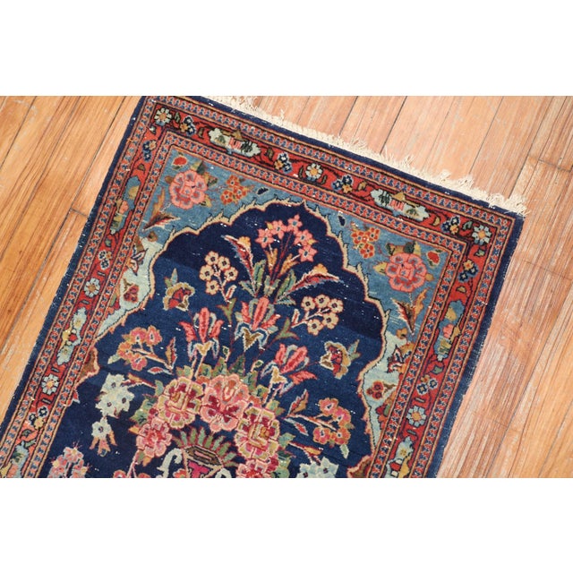 Early 20th Century Navy Persian Kashan Mat rug no. j1995 For Sale - Image 5 of 9