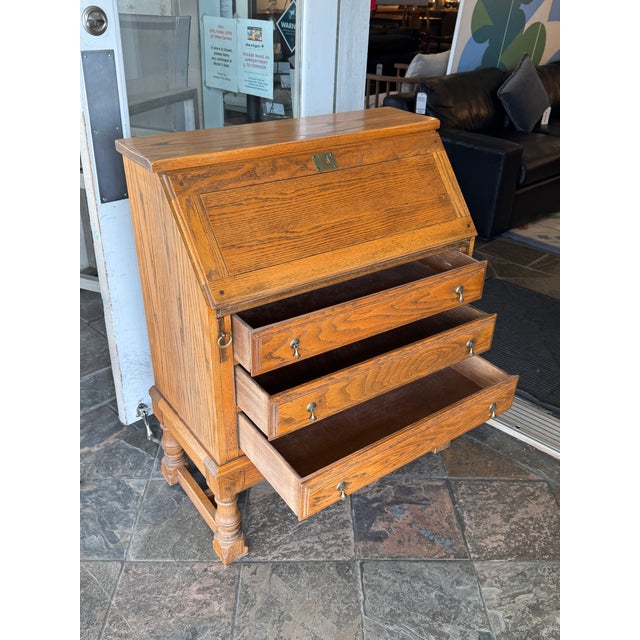 Early 20th Century Jacobean Tiger Oak Wood Secretary, Antique For Sale - Image 5 of 12
