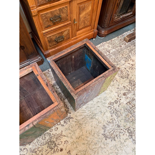 Handmade Reclaimed Boat Wood Cube Stools, Pair For Sale - Image 12 of 12