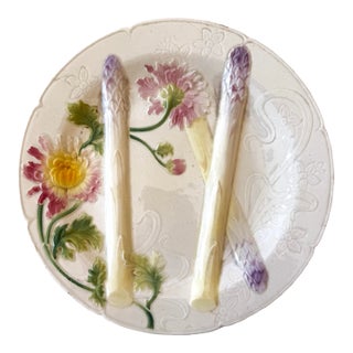 Antique K&g St. Clément French Majolica Asparagus Plate — Art Nouveau For Sale