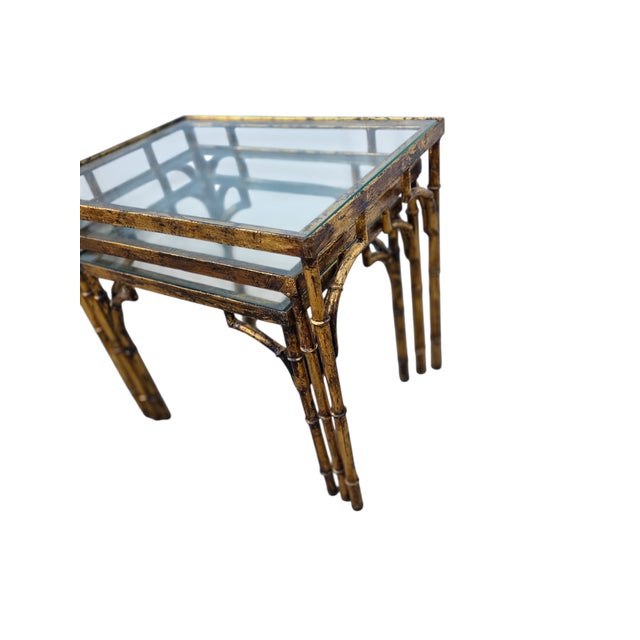 Ornamental & Decorative Materials Vintage Faux Bamboo Italian Regency Nesting End Table Gold Gilt Maison Style For Sale - Image 7 of 15