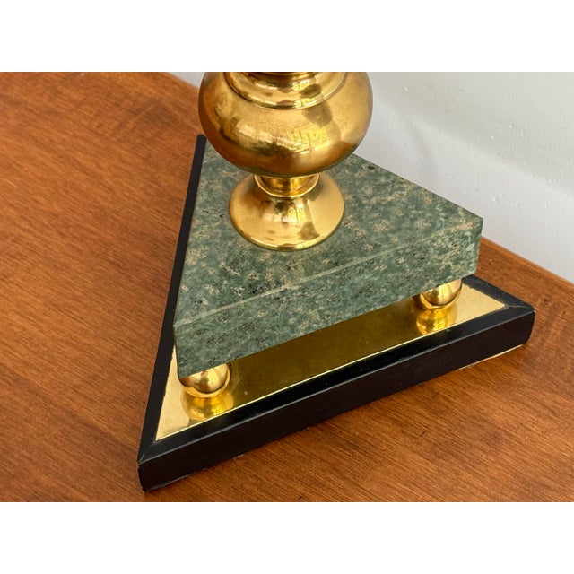 Metal 1980s Art Deco Revival Marble and Brass Bankers Lamp For Sale - Image 7 of 11