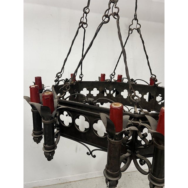 Renaissance Style Hammered Wrought Iron Chandelier, 20th Century For Sale - Image 7 of 14