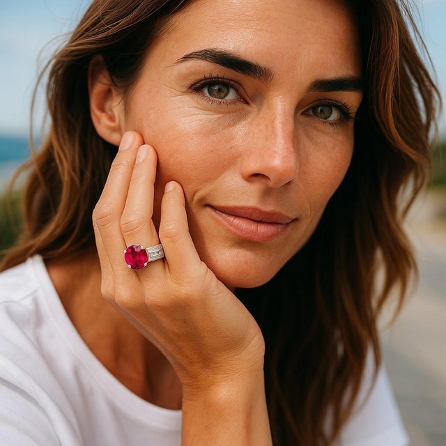 Enhance your jewelry collection with this exquisite vintage platinum engagement ring, featuring a stunning 4.63 carat...