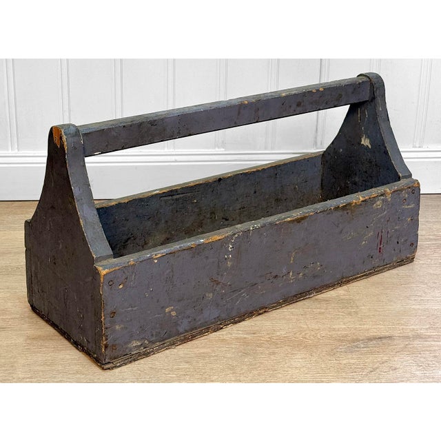 Farmhouse Antique Primitive Wood Tradesman Tool Caddy Box For Sale - Image 3 of 9