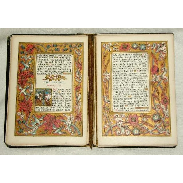 Religious 1846/1847 Book With Illuminated Pages and Papier-Mache Sculpted Binding For Sale - Image 3 of 8