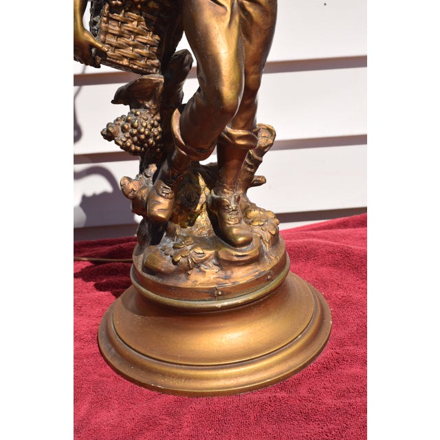 1950s Pair L&F Moreau Art Nouveau Brass Spelter Lamps For Sale - Image 9 of 11