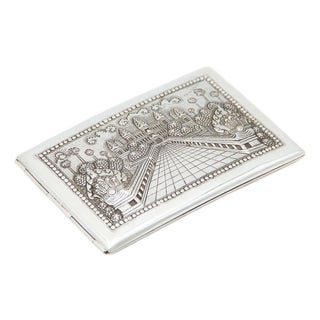 Silver Cigarette Case with Taj Mahal Engravings For Sale