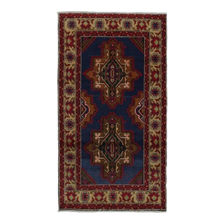 Rug & Kilim’s Baluch Runner Rug in Navy Blue With Rust Tone Medallions For Sale