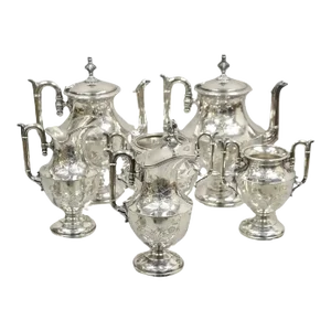 Mid 20th Century Simpson Hall Miller Aesthetic Movement Silver Plated Butterfly Tea Set - 6 Pieces