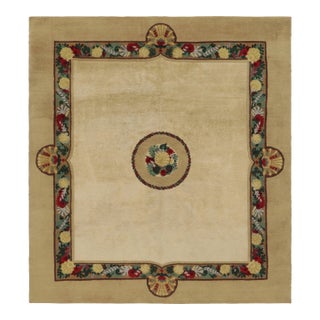 Signed Vintage Leleu French Art Deco Rug in Beige With Florals - Rug & Kilim For Sale