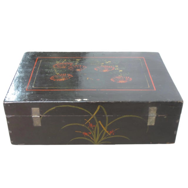 Wood Small Hand Painted Antique Accent Trunk Table For Sale - Image 7 of 9