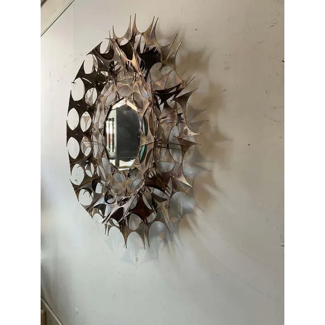 1970s Marc Weinstein Brutalist Sunburst Metal Mirror For Sale - Image 11 of 13