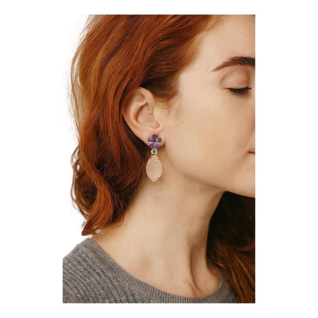 Bochic "Capri" Vintage Amethyst & Pink Topaz Pastel Earrings Set 18K Gold & Silver For Sale