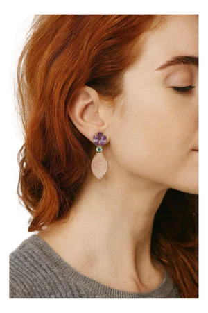 Bochic "Capri" Vintage Amethyst & Pink Topaz Pastel Earrings Set 18K Gold & Silver