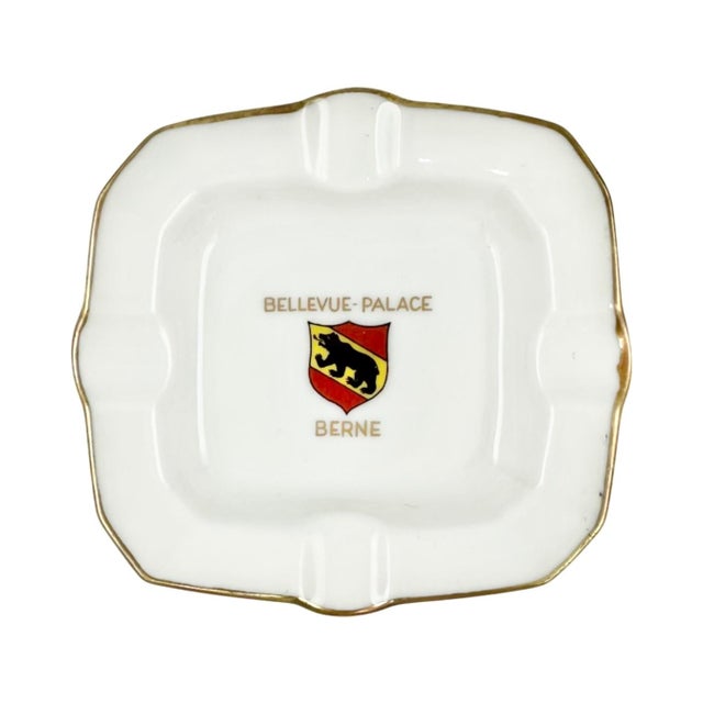 White Vintage Bellevue Palace Berne Switzerland Ashtray Catchall Dish For Sale - Image 8 of 8