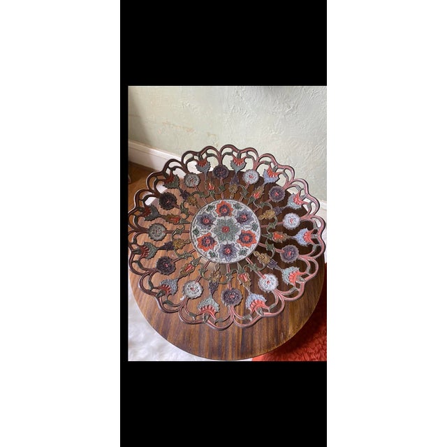 Penco Vintage Hand Painted Floral Brass Pedestal Open Decorative Bowl For Sale In Charleston - Image 6 of 9