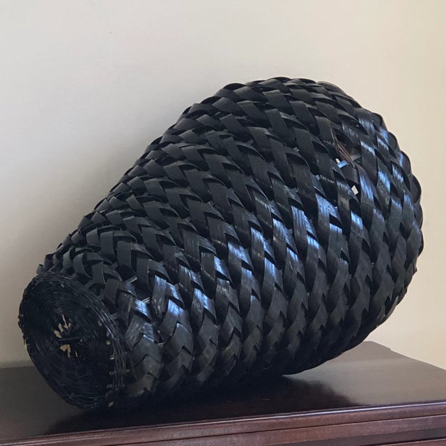 Vintage Black Lacquered Rattan Floor Basket Vase For Sale In Baltimore - Image 6 of 12