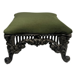 Antique Cast Iron Foot Stool New Green Velvet Cushion Victorian Restored For Sale
